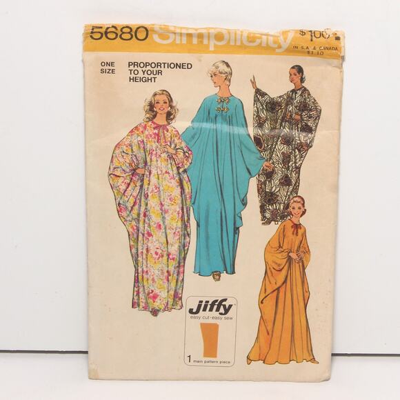 Vintage 70s Caftan Pattern Simplicity 5680 One Size CUT PIECES - Picture 1 of 2